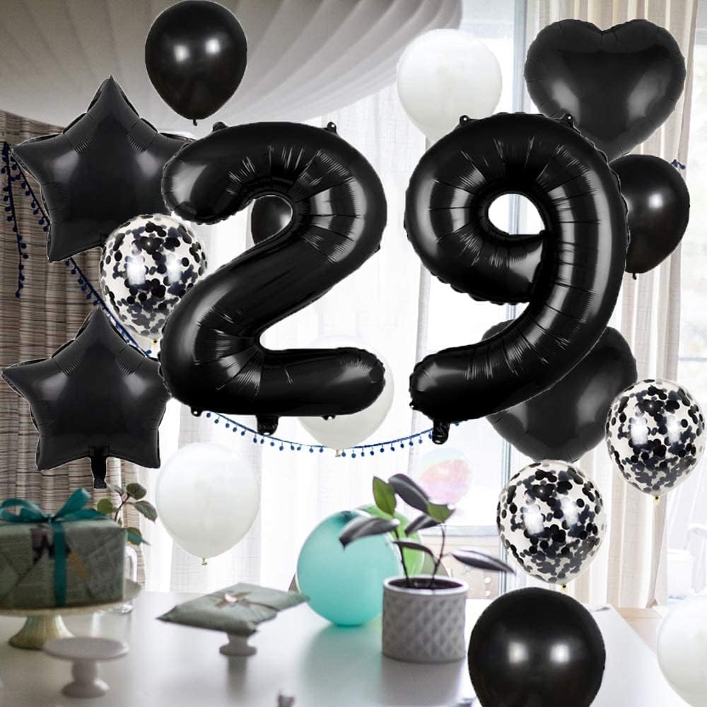 GLZLMM 29 Number Balloons & Black Birthday Balloon Set - 29th Party Decorations Kit for Adults, Includes Two & Nine Foil Numbers, Happy Birthday Banner, Latex and Confetti Balloons - Image 5