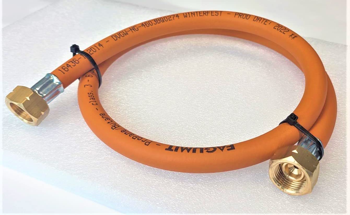 Tuyau de transfert de gaz propane butane 21,8" avec joint en laiton | 100 cm (1 m) | 30 bar | jusqu'à -30 °C | Tuyau de raccordement | Pantalon pour système multibouteilles de gaz liquéfié