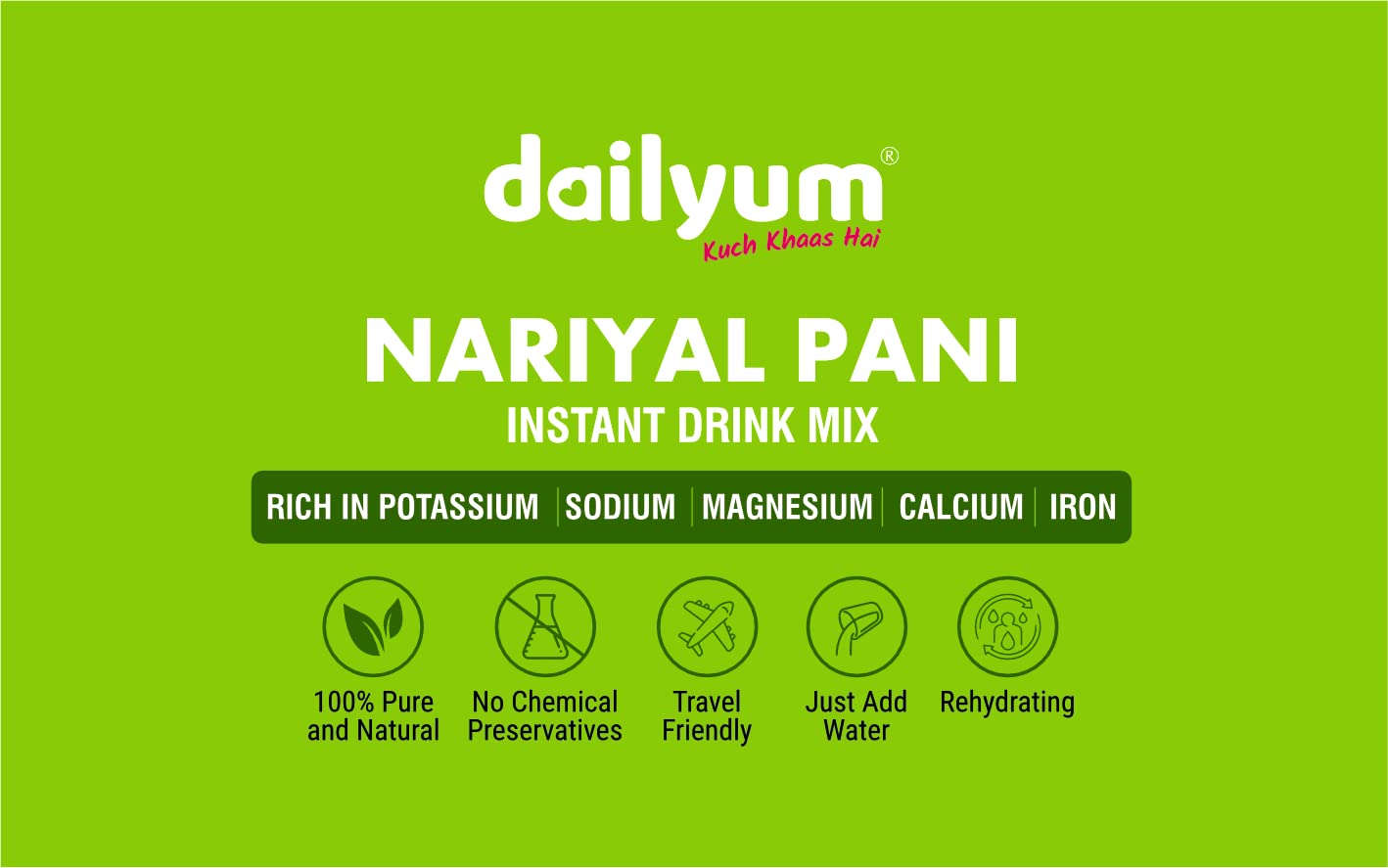 Dailyum Instant Refreshing Nariyal Pani Drink Mix Box|10 Single Serve Sachets |Tender Coconut Water Premix With Electrolytes| Summer Drink For Instant Energy| 150gm 3
