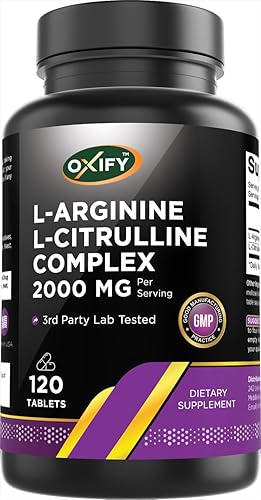 Oxify L-Arginina L-Citrulina Complex 2000 mg por porción 120 tabletas Sin gluten, sin OMG Suplemento fabricado en Estados Unidos