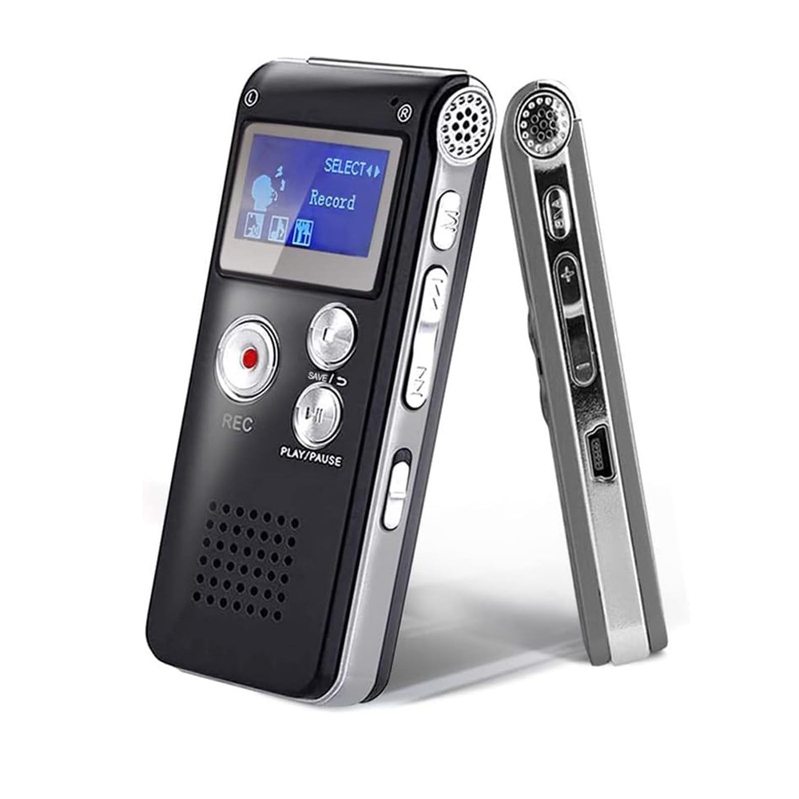 Mini dictaphone numérique à activation vocale 16 Go - Lecteur MP3 - Cadeau portable - Enregistreur audio MP3 - Charge USB - Noir