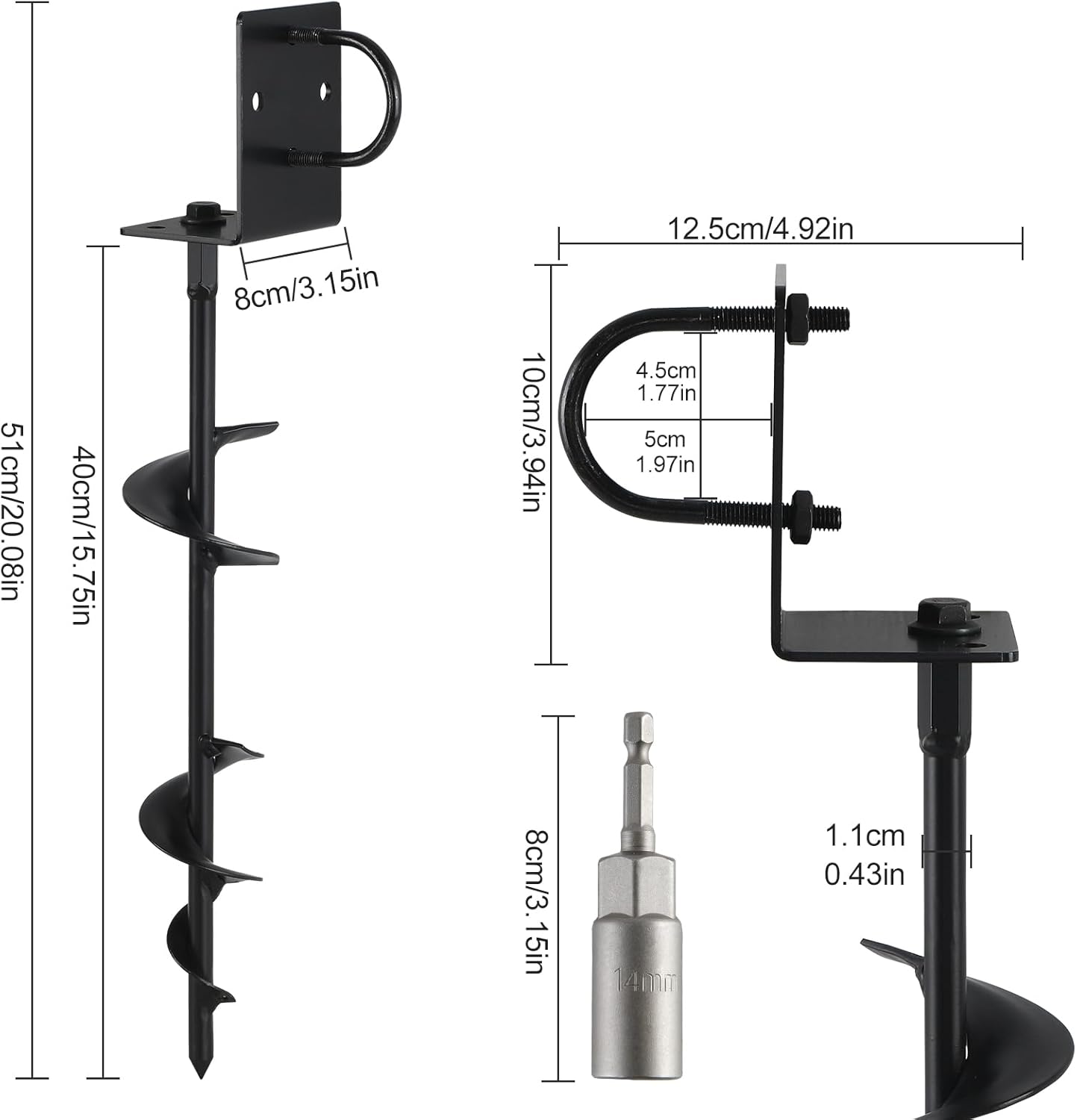 Multi-Purpose Ground Anchors, Trampoline Stakes Screw in, Fully Welded Anchors Stakes Heavy Duty 20'', Solid Anchors for Trampoline, Swing Set, Carport, Shed, More, Mobile Home (4 Set)