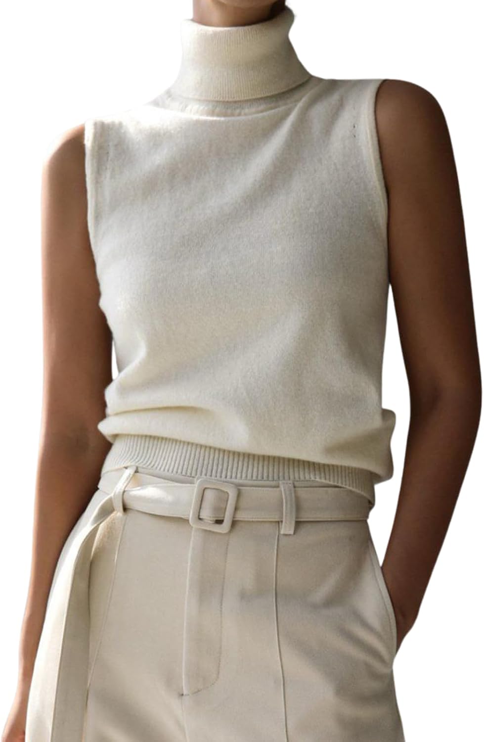 Women Elegant Turtleneck Sweater Vest Fall Trendy Casual Solid Sleeveless High Neck Knit Pullover Tank Top