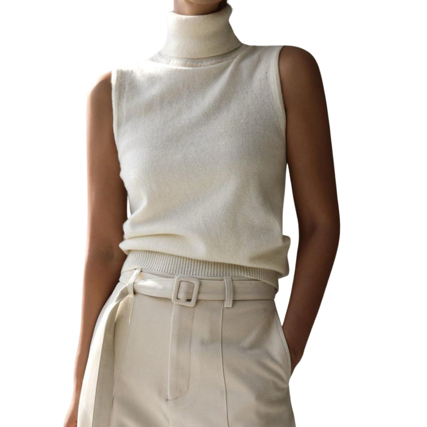 Women Elegant Turtleneck Sweater Vest Fall Trendy Casual Solid Sleeveless High Neck Knit Pullover Tank Top