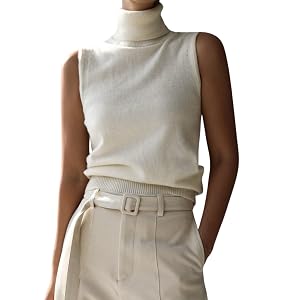 Women Elegant Turtleneck Sweater Vest Fall Trendy Casual Solid Sleeveless High Neck Knit Pullover Tank Top