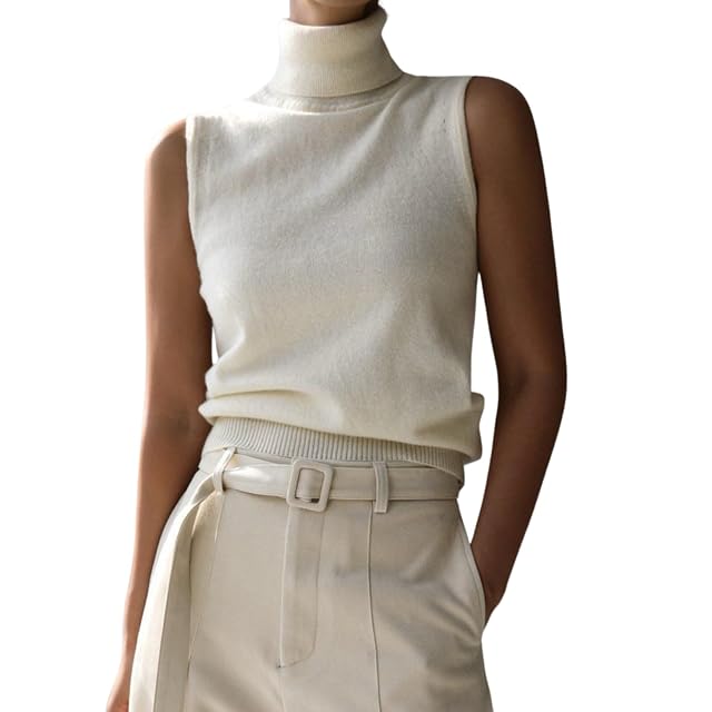 Women Elegant Turtleneck Sweater Vest Fall Trendy Casual Solid Sleeveless High Neck Knit Pullover Tank Top