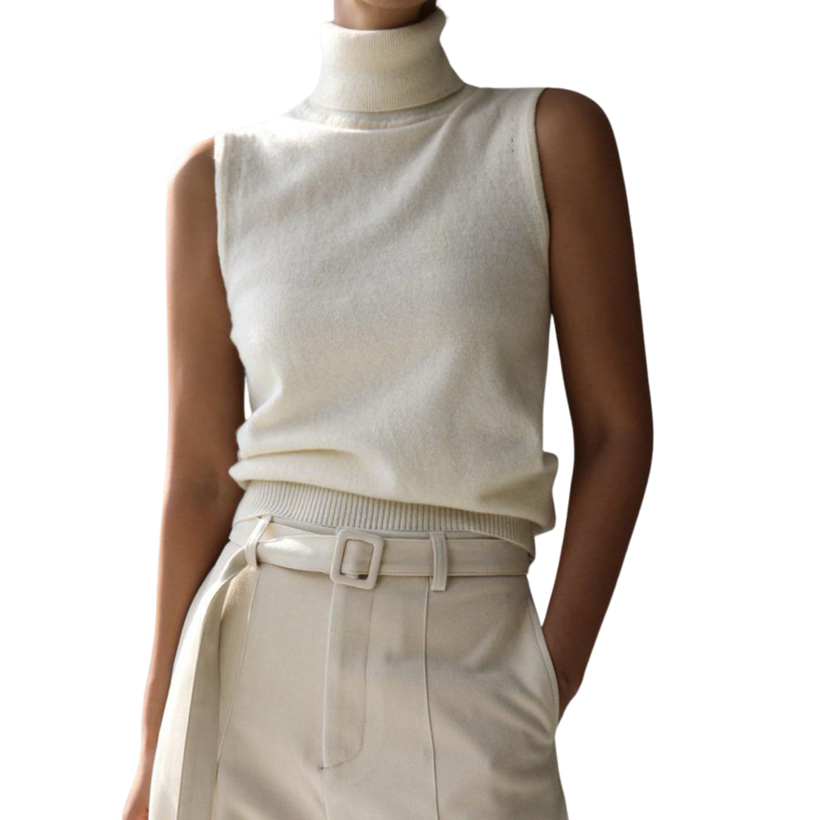 Women Elegant Turtleneck Sweater Vest Fall Trendy Casual Solid Sleeveless High Neck Knit Pullover Tank Top