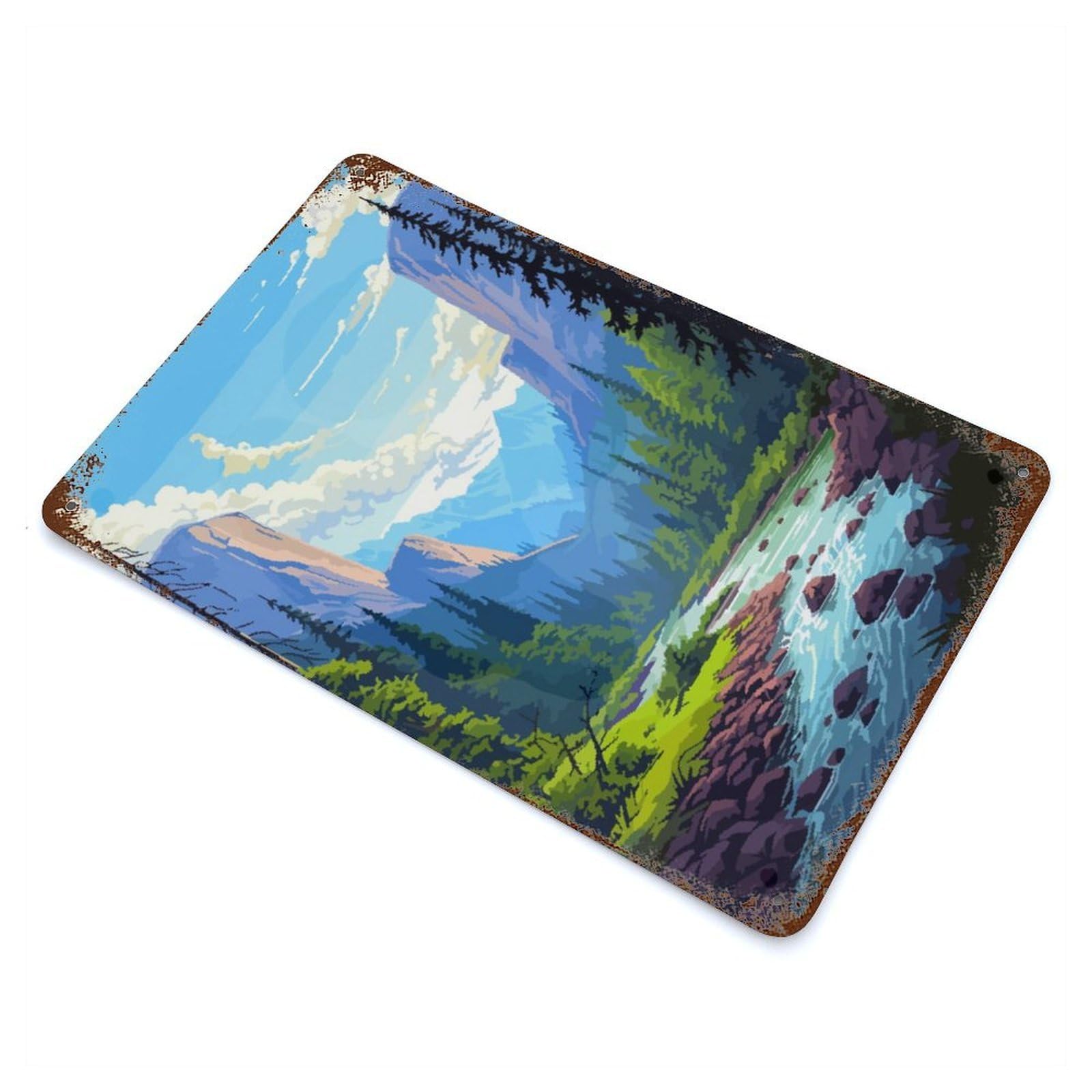 Yosemite View Pixel Art Decorative Tin Sign 11.8"x7.9", for Bistro, Counter And Cafe Decor, Retro Wall Decor