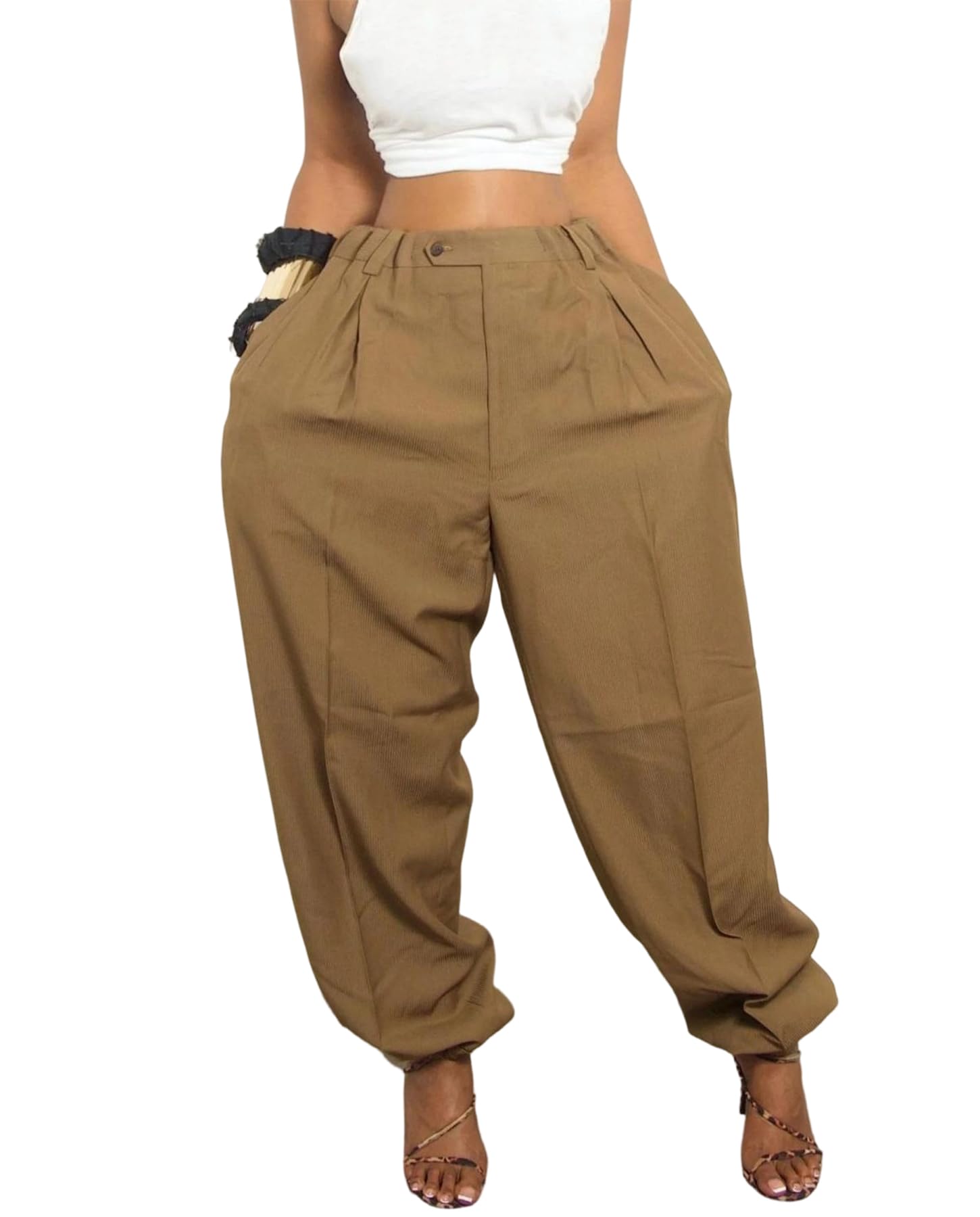 Voghtic Womens Harem Pants Elastic High Waist Yoga Boho Trousers with Pockets