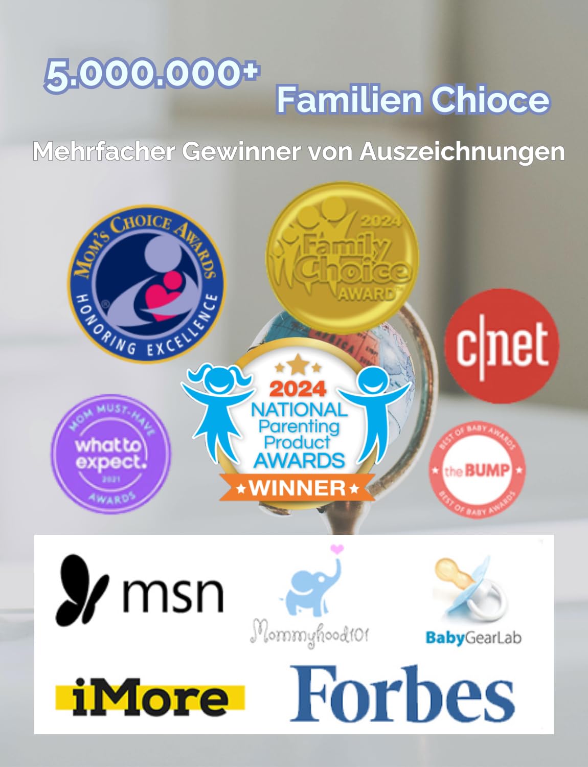 HelloBaby Babyphone mit Kamera 5 Zoll 3500 mAh 355° Schwenken 120° Neige Zoomen HB6550