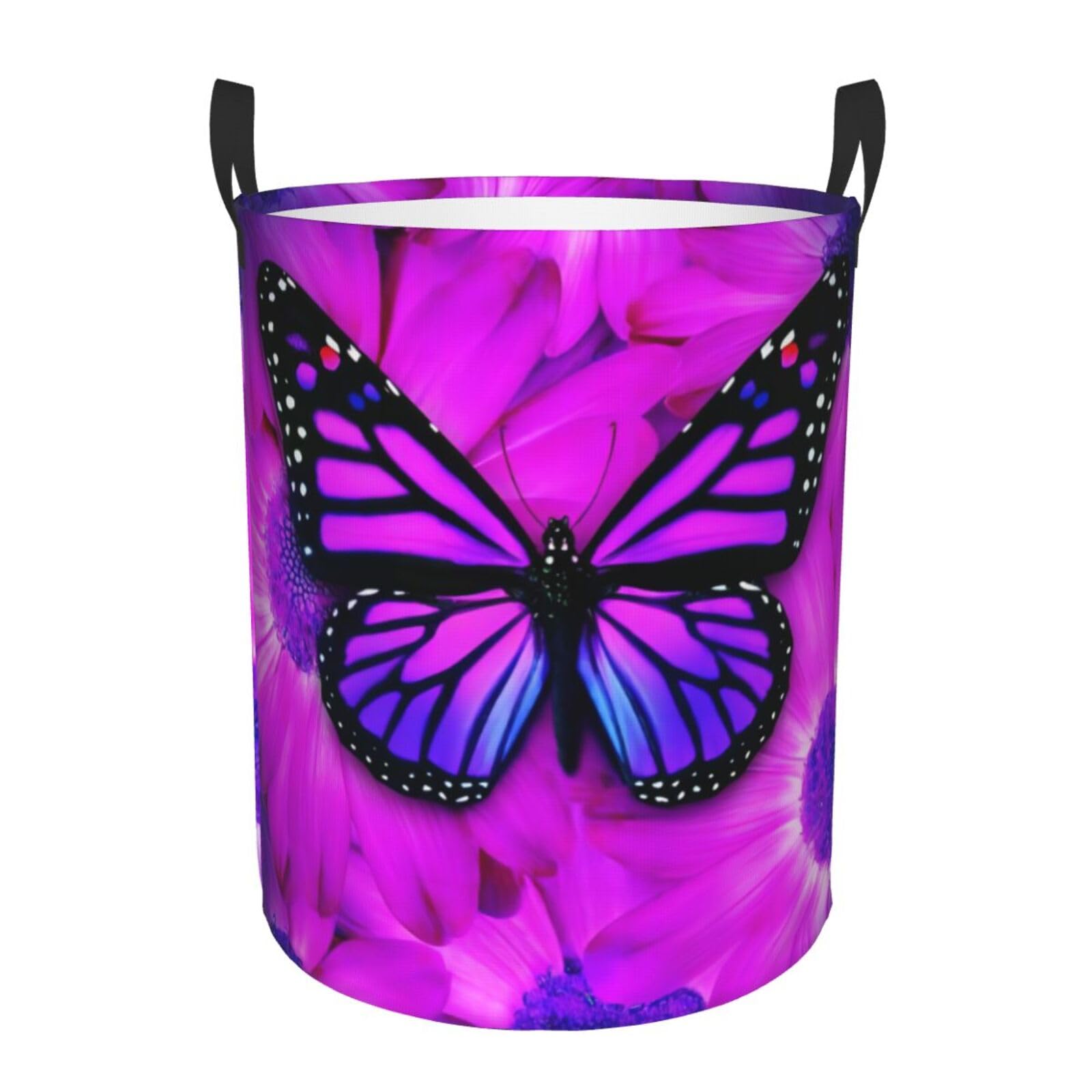 S Circular Hamper Purple butterfly and flower Print for Dirty Clothes
