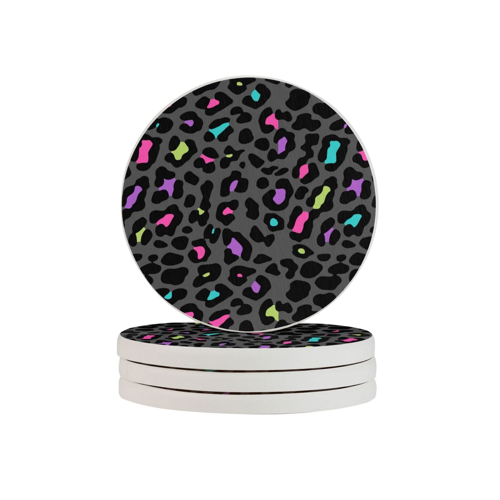 Leopard Print Four Pieces Coaster Heat-Resistant Reusable Saucers for Drinks Wine Glasses Plants Cups Mugs