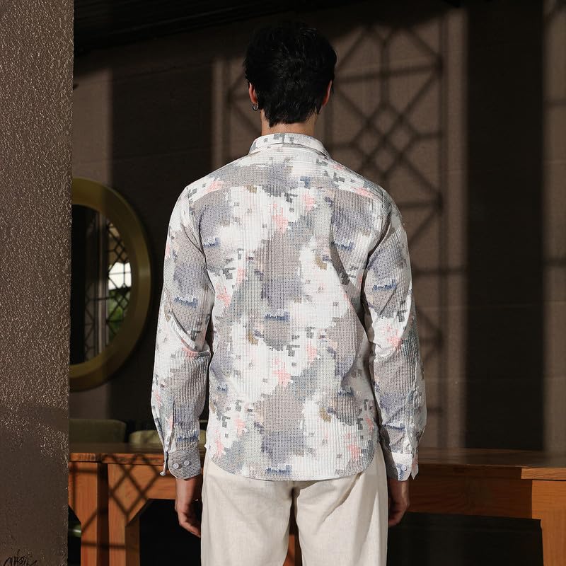 Image of CAHOOT Men's Bisque Shirt Casual Wear | Spread Collar | Long Sleeve | Button Closure | Shirt Crafted with Comfort Fit for Everyday Wear