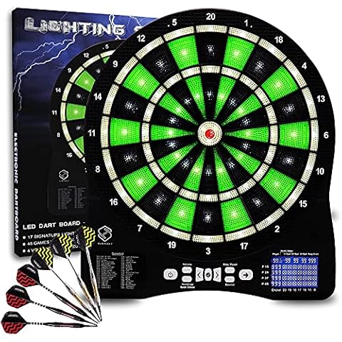 Turnart Electronic Dart Board,13 inch Illuminated Segments Light Based Games Electric Dartboard for Adults Tested Tough Segment for Enhanced Durability Professional with Scoring (Green) Cover