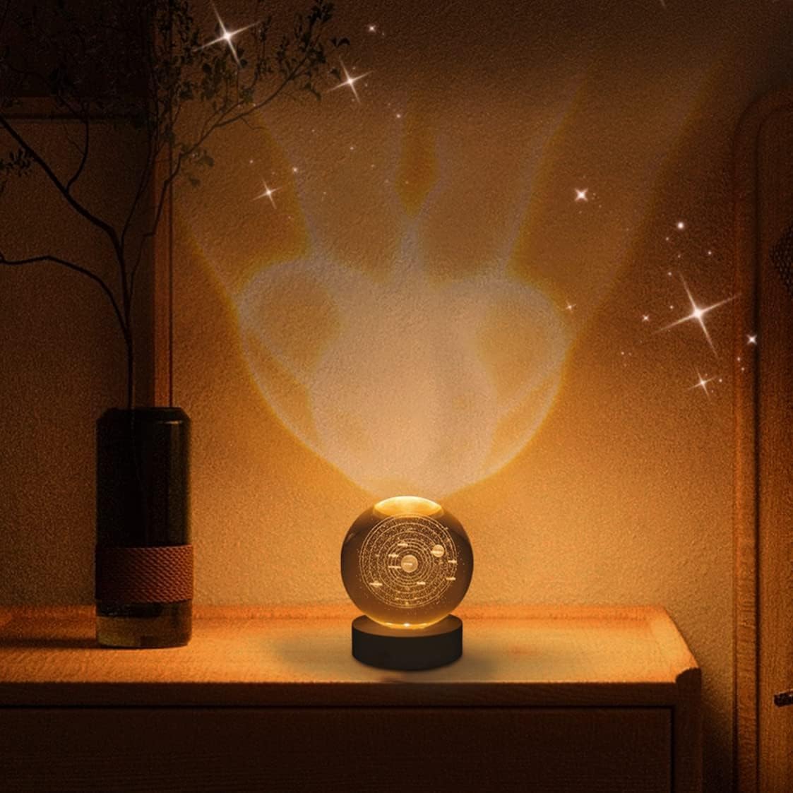 KEXES 3D Moon Crystal Ball Night Lamp - Creative Engraved LED Light With USB and Wooden Base for Home Office Decoration, Birthday Gift (ASTONAUT) 4