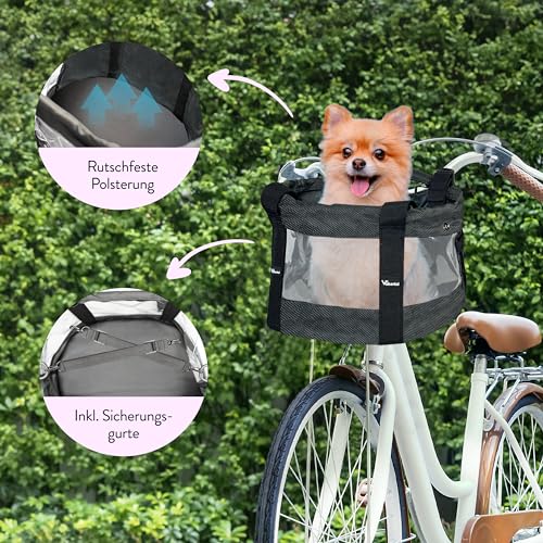 Valkental - Fahrradkorb für Hunde KLICKfix Kompatibel | Ideal als Einkaufskorb | Stabil und Sicher | Inkl. Bodenkissen & Praktischen Fächern