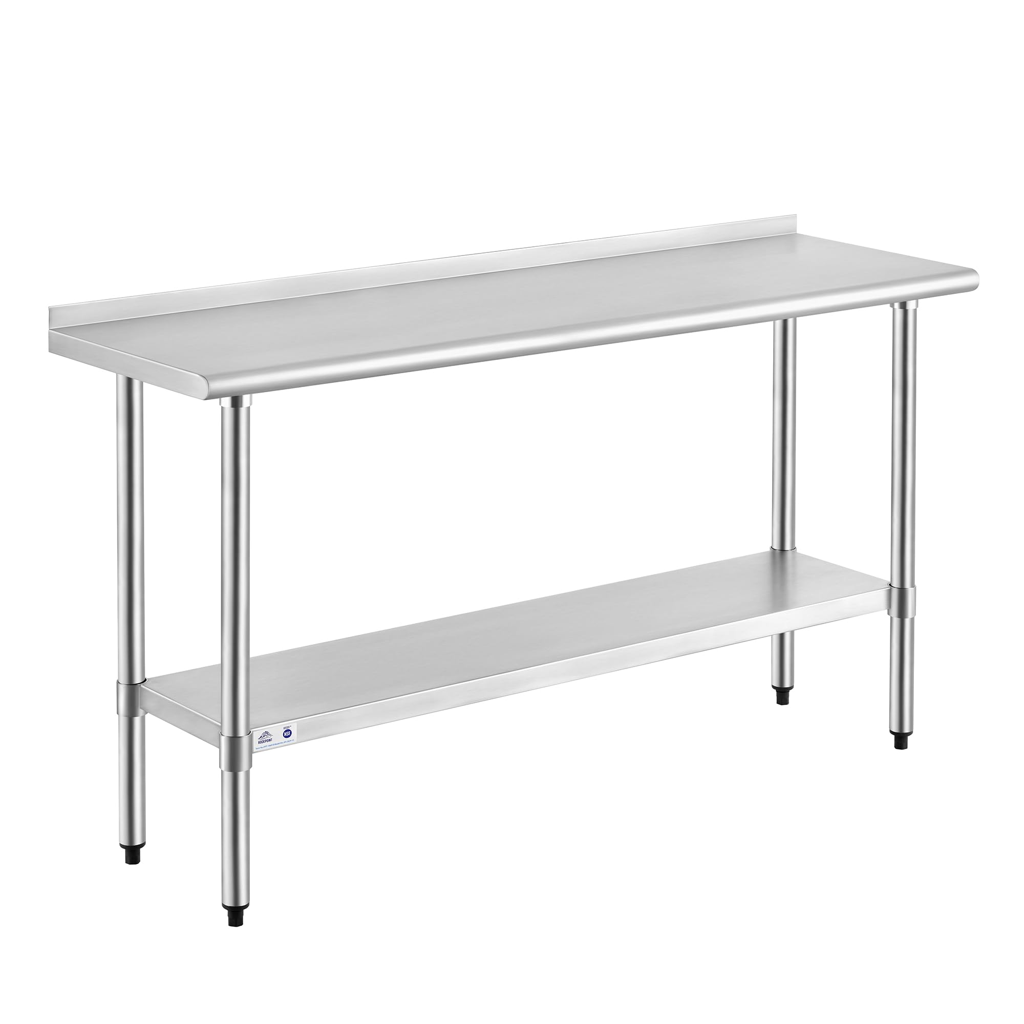 Photo 1 of ROCKPOINT Stainless Steel Table for Prep & Work with Backsplash 18x60 Inches, NSF Metal Commercial Kitchen Heavy Duty Table with Adjustable Under Shelf and Table Foot for Restaurant, Home and Hotel