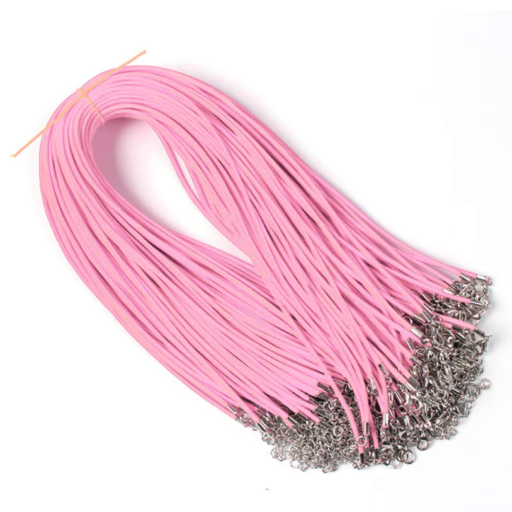 RAYLINE-DO Raylinedo® 20 Pieces 18 inch Wax Cord Necklaces 1.5mm Pink Braided Imitation Leather Cord Rope Necklace Chain with Lobster for DIY Jewelry Making