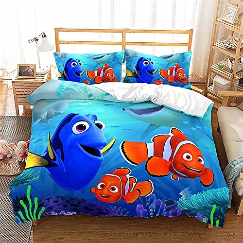Agmdno Finding Nemo Parure de lit pour enfant, housse de couette 135 x 200 cm, taie d'oreiller 80 x 80 cm (A05, 135 x 200 cm) + 75 x 50 cm x 1)