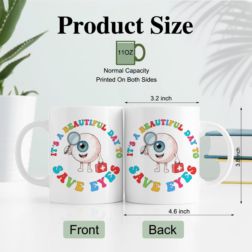 RZHV It's Beautiful Day To Save Eyes Funny Coffee Mug, Thank You Birthday Gifts for Ophthalmologist Specialist Optometrist, Graduation Promotion Gifts for Ophthalmology School Students Friends Family