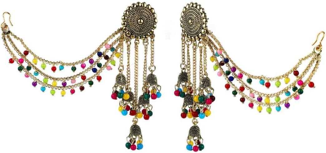 Efulgenz Antique Boho Oxidized Indian Earrings for Women Jhumka Jhumki Tassels Faux Pearl Drop Earrings with Multilayer Ear Chain Jhumka Jhumki Earrings Set Indian Oxidized Jewelry Dangle Earrings Bohemian Statement Jewelry for Women