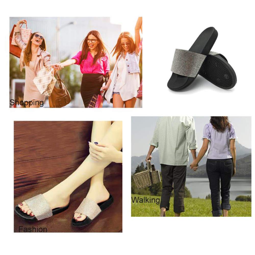 FUNKYMONKEY Women's Slides Rhinestone Glitter Slip On Footbed Platform Sandals