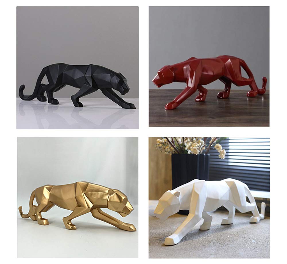 Uterstyle - Escultura de leopardo de resina, estatua geométrica de animales silvestres, figura de animal para decoración del hogar, estatua de gato grande, leopardo, león, jaguar (negro)
