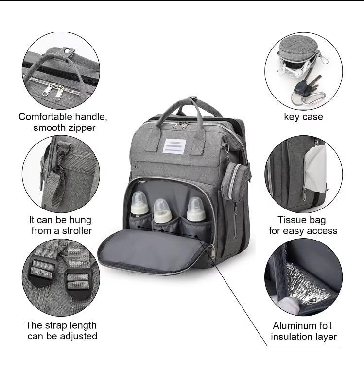 Image of Winnies Diaper Bag with Changing Station & Foldable Bassinet Diaper Backpack for Mom Travel Waterproof with Insulated Bottle Pockets Newborn Baby Bag for Hospital Bag for Delivery Women