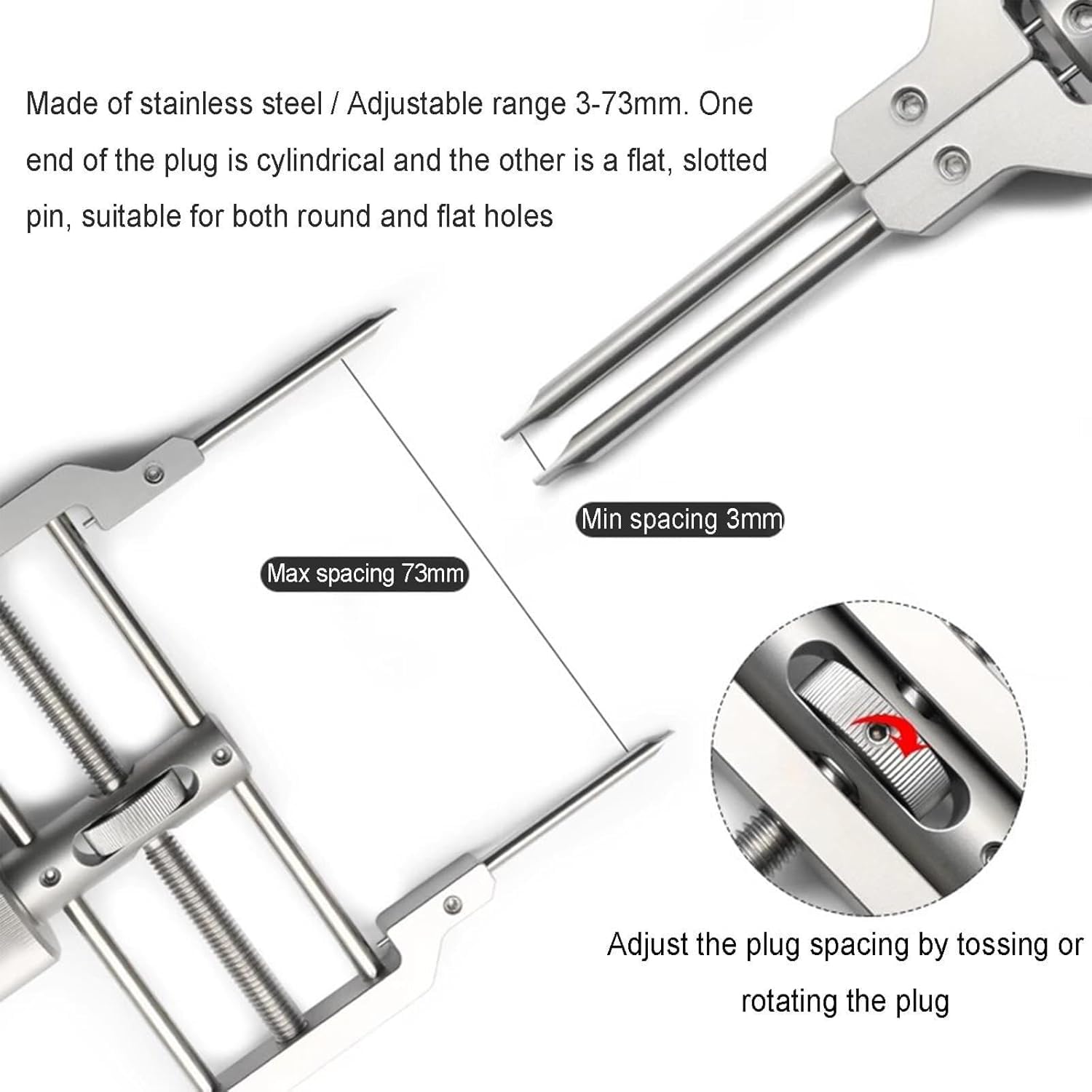 Herramienta de llave de anillo a presión, acero inoxidable ajustable de doble extremo para mecánica y bricolaje, adecuada para anillos de presión de 3 a 73 mm, capacidad máxima de torsión 9 N·m