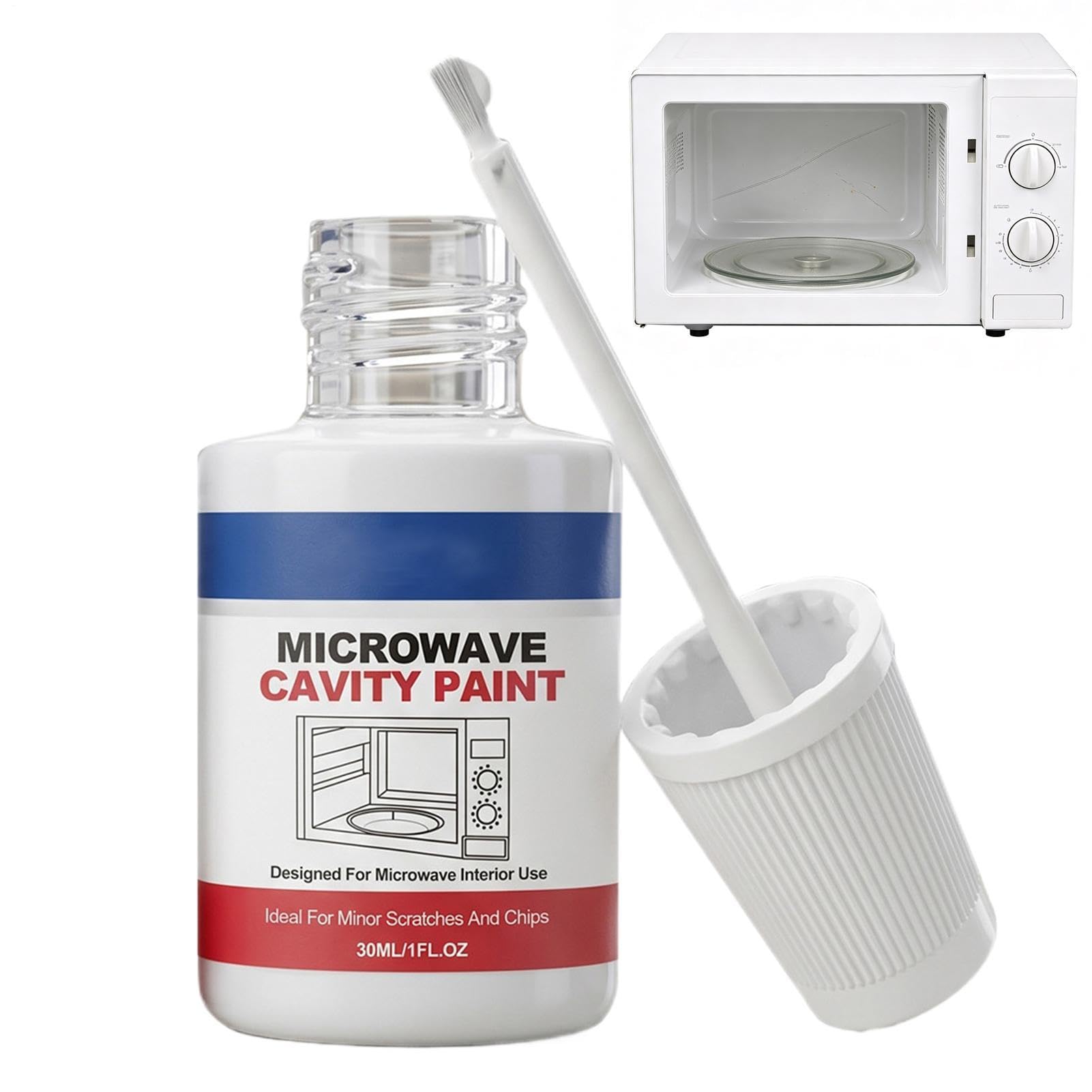 Microwave Cavity Paint, Microwave Interior Repair Paint, Food Contact Safe Enamel Repair Kit with Brush, for Minor Scratches Peeling Fix, Kitchen Appliance DIY Restoration 30ml