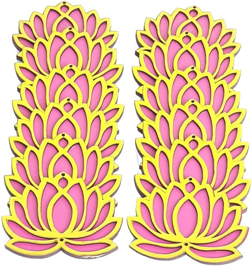 12 Pc Pink Golden Lotus 4 Inch Wooden Double MDF Cutout DIY Rangoli Kit for Diwali Ganesh Chaturthi Pooja Home Wall Decor Temple Wedding Stage Decoration