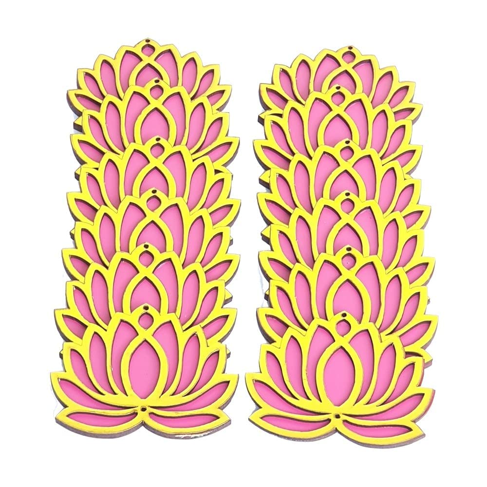 GIFT JAIPUR 12 Pc Pink Golden Lotus 4 Inch Wooden Double MDF Cutout DIY Rangoli Kit for Diwali Ganesh Chaturthi Pooja Home Wall Decor Temple Wedding Stage Decoration