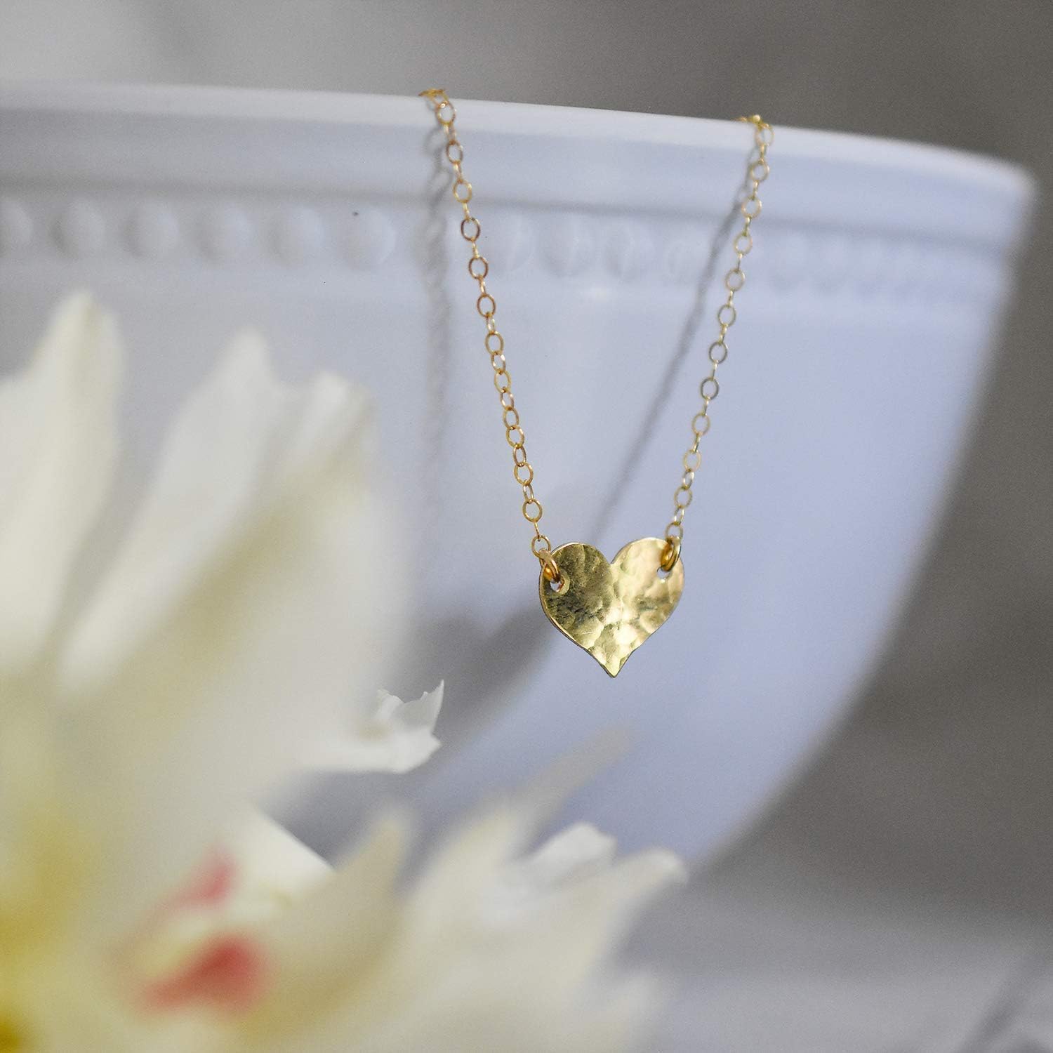 Designed By Stacey Handmade 14K Gold-Filled Necklace, Pretty Hammered Heart Pendant Jewelry, Dainty Gifts for Women, Christmas Birthday, Anniversary, Wedding, Homecoming, 16 to 18" Adjustable Chain - Image 5