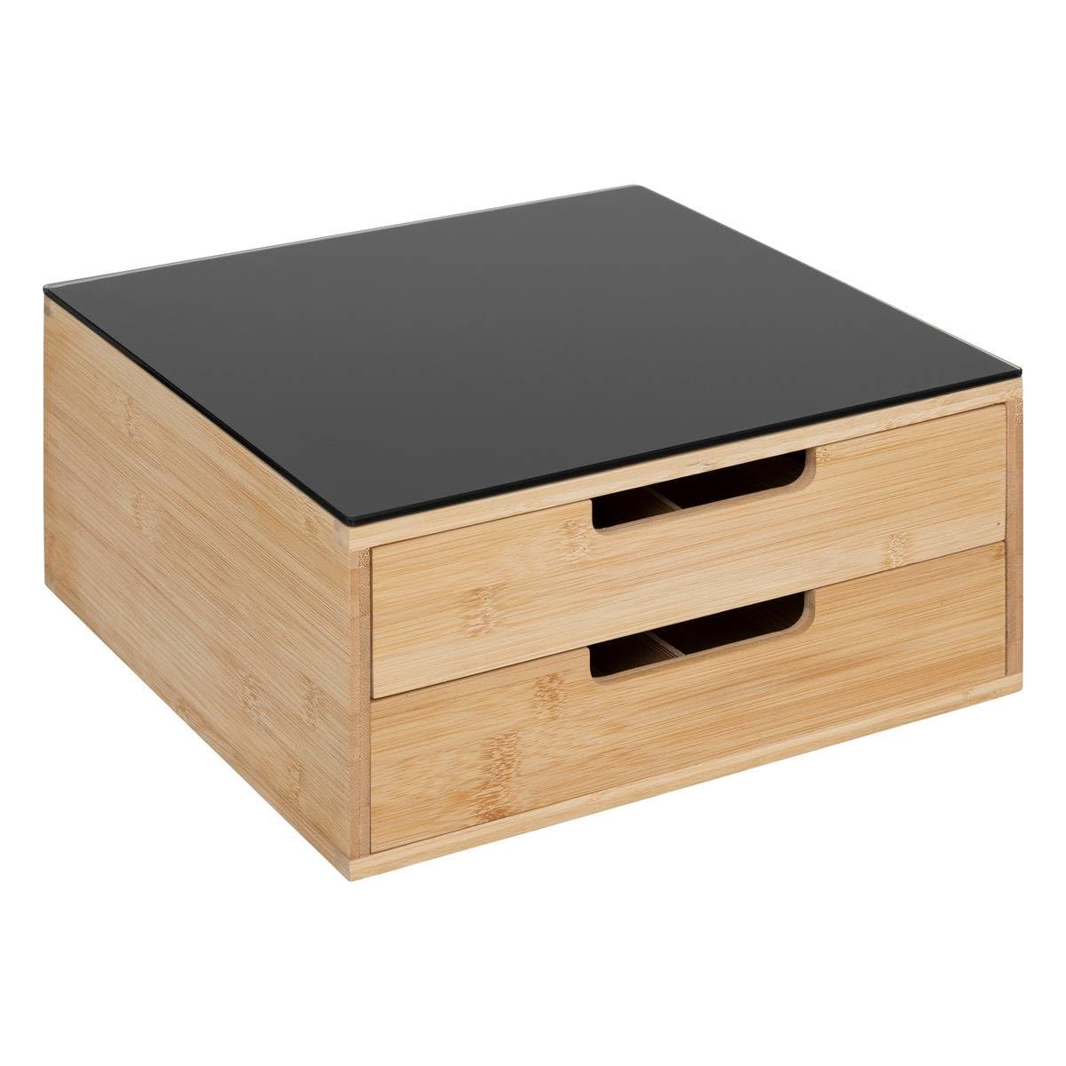 5five - Soporte para cápsulas de bambú negro (30 x 30 x 14,5 cm), bambú, 2 cajones, divisores ajustables - Soporte para cafetera, almacenamiento de cápsulas