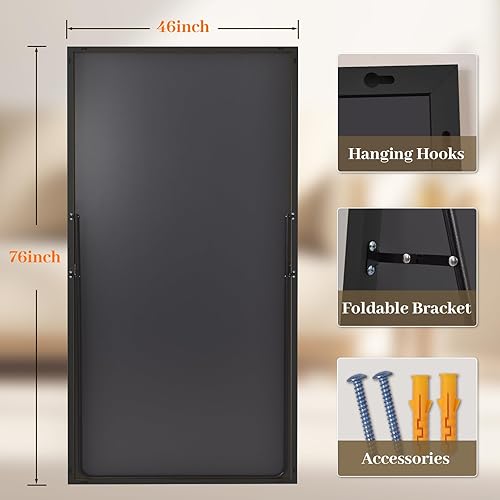 Vista 34 de Espejo de longitud completa de 34 x 76 pulgadas con soporte, espejo rectangular grande para dormitorio, sala de estar o armario, montado en la pared