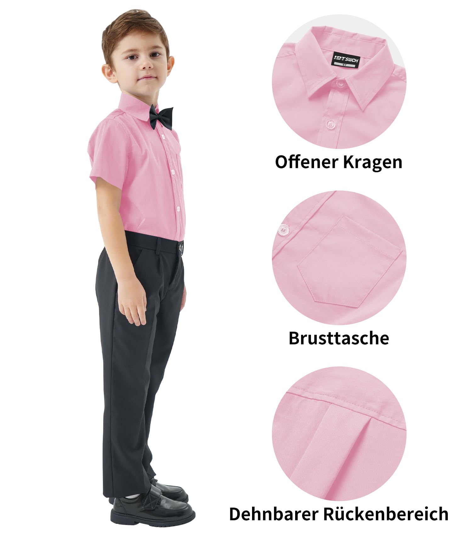 Idtswch Jungen Kurzarmhemd aus Oxford-Stoff Klassisches Schulhemd mit Brusttasche (Alter 2-16 Jahre)
