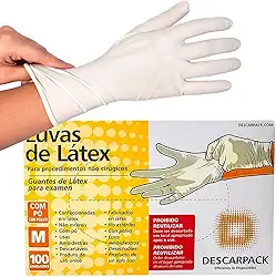 Luvas de Látex Descartável com Pó Bioabsorvível, Não Estéril, Uso Médico e Laboratorial - Cx. c/ 100 Tamanho M - Descarpack