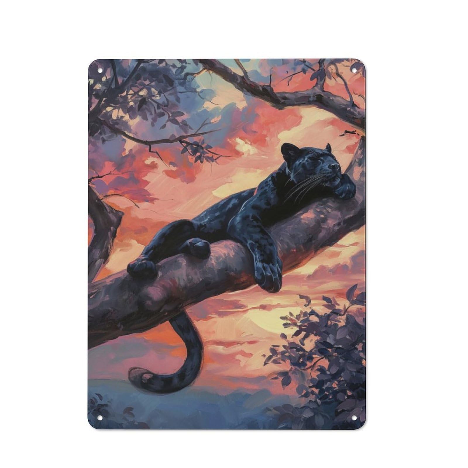 Bistro Style Bistro Metal Sign 40x30cm Featuring Panther Sunset Slumber, Shop Wall Decor for Takeaway, Bar, Kitchen Or Counter Area