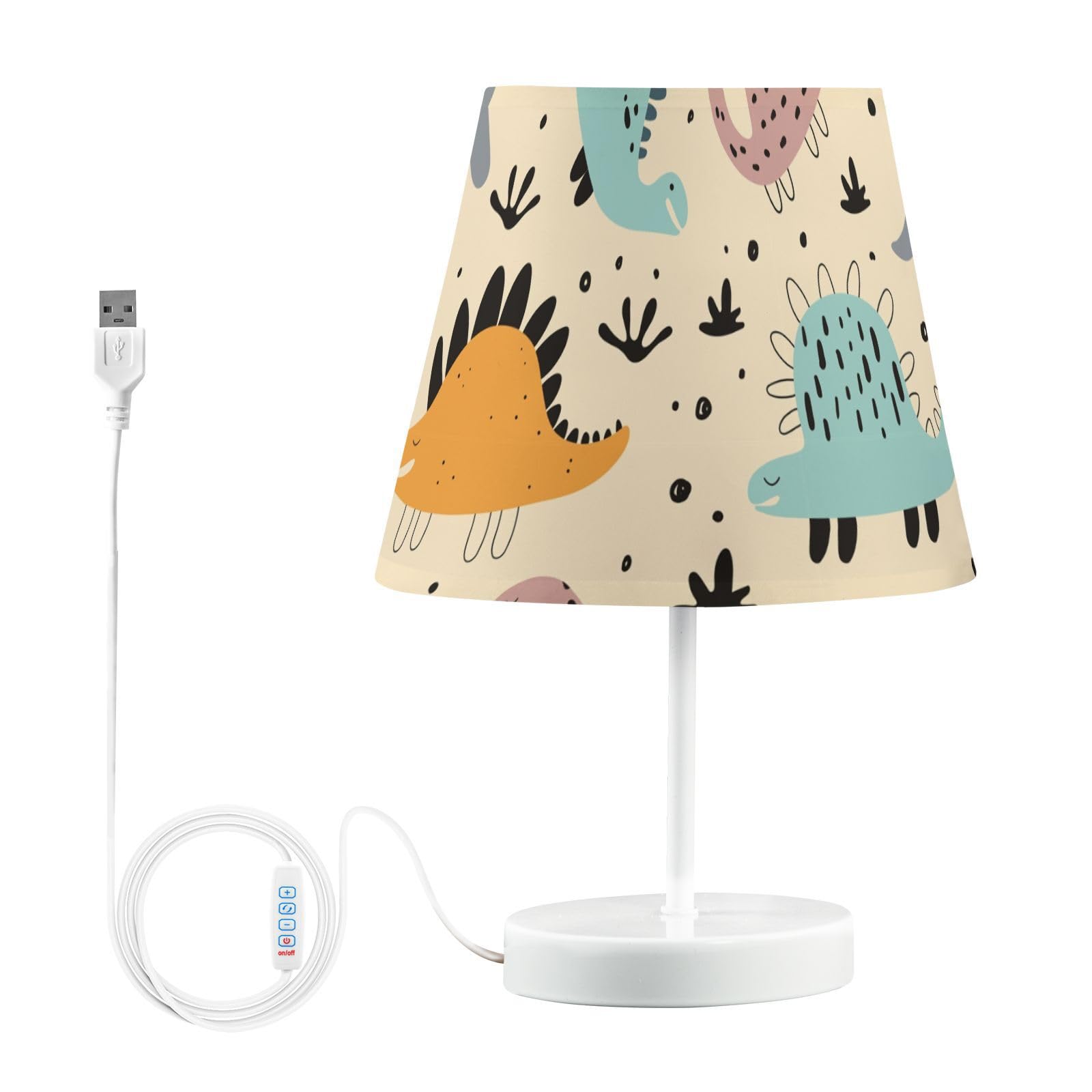 Mnsruu Lámpara de mesita de noche infantil de dinosaurios, lámpara de mesa, bombillas LED, lámpara de escritorio, pantallas de tela para dormitorio, sala de estar, mediana