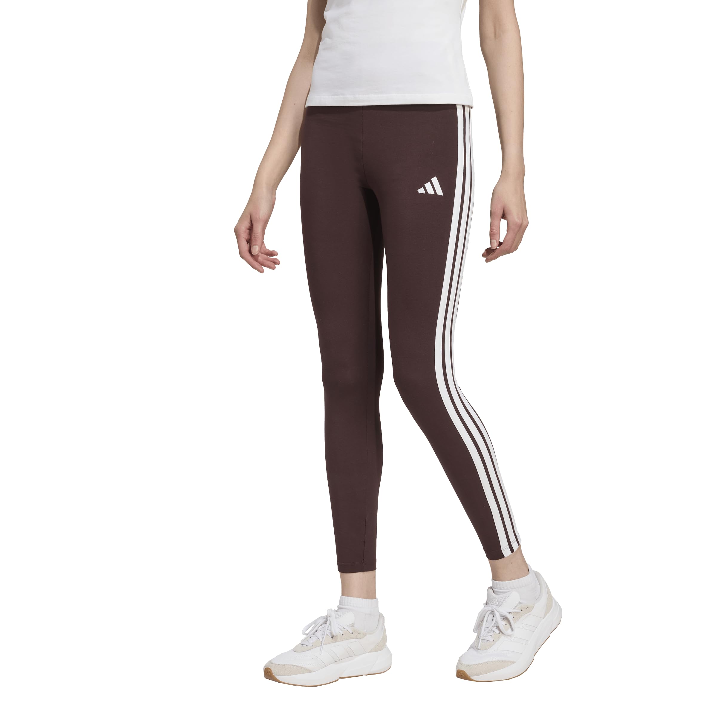 adidas Womens Essentials 3-Stripes Cotton Leggings, Shadow Brown/White, XS