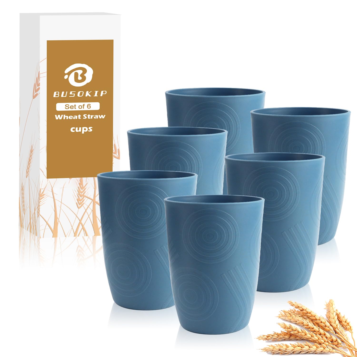 Kids Cups Set of 6, Plastic Drinking Glasses 12 OZ - Blue
