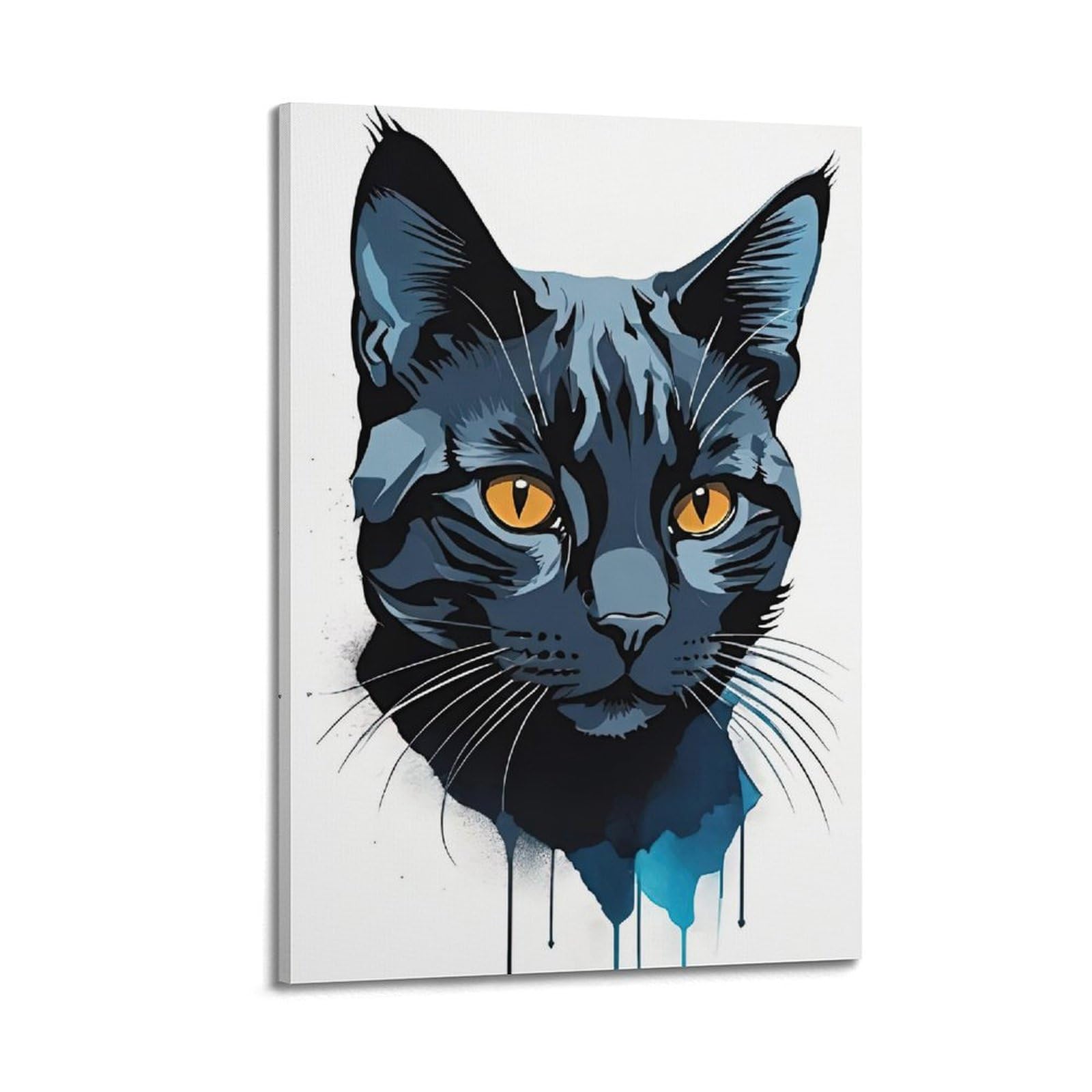 DLJGDS Stylish Black Cat with Striking Yellow Eyes And Watercolor Drips Decorative Painting Canvas Wall Posters And Modern Family Bedroom Decor 24x36inch(60x90cm)