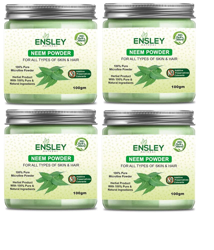 ENSLEY NATURAL& Pure Neem Powder For Pimple Free (Green_400 Gm-Pack Of 4)