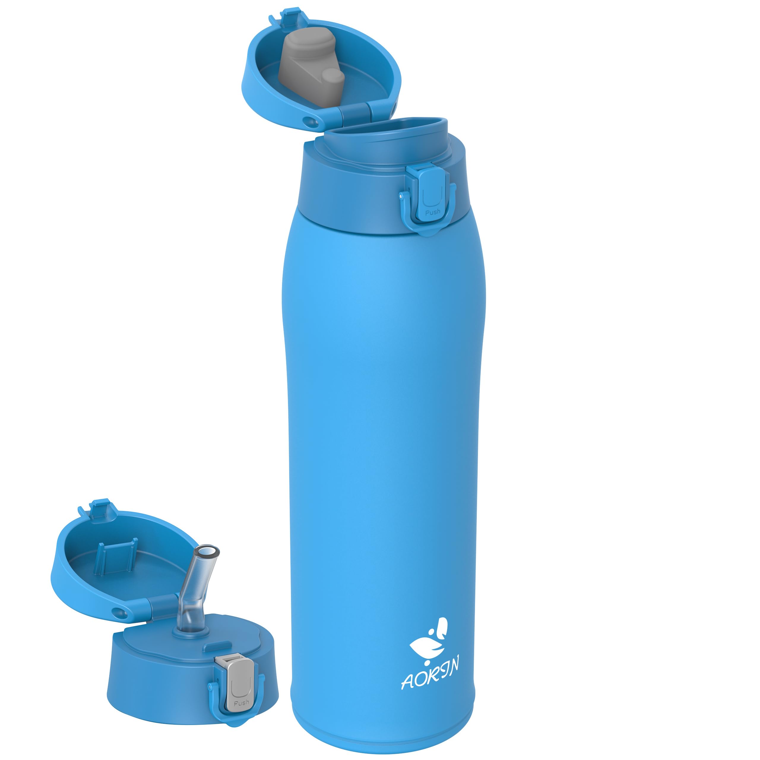 AORIN Trinkflasche Edelstahl 18/8, 950ml, Auslaufsicher Thermoskanne Isolierflasche Doppelwandig mit 2 Deckel, BPA-Frei Sportflasche, Trinkflaschen für Sport, Schule, Outdoor