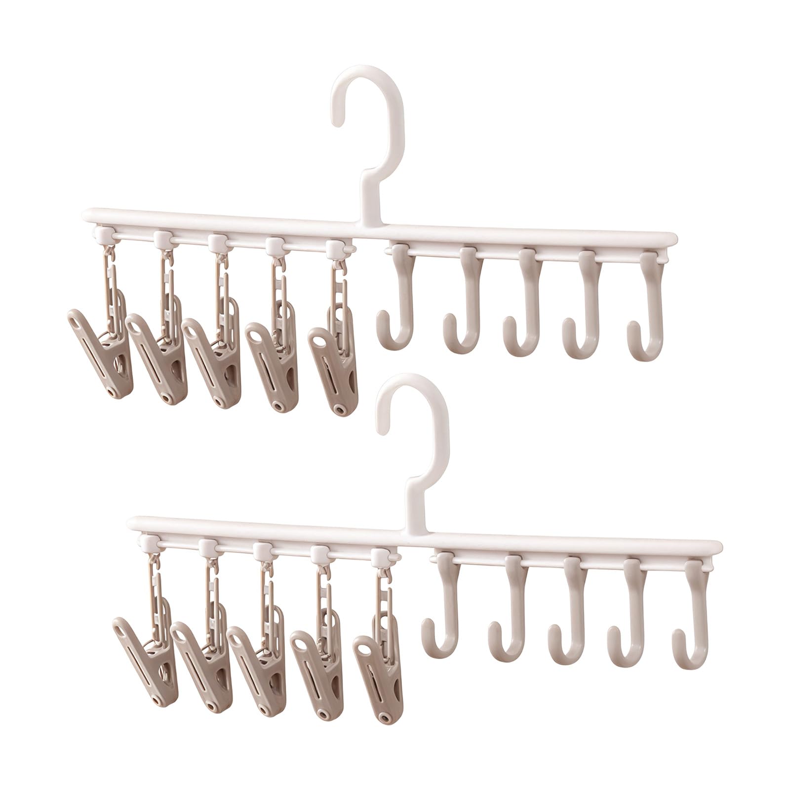 carotoe Of 2 Space Saving Garment Hanger with 5 Hooks and 5 Clips for Home Organization Mobile Clothes Hanger