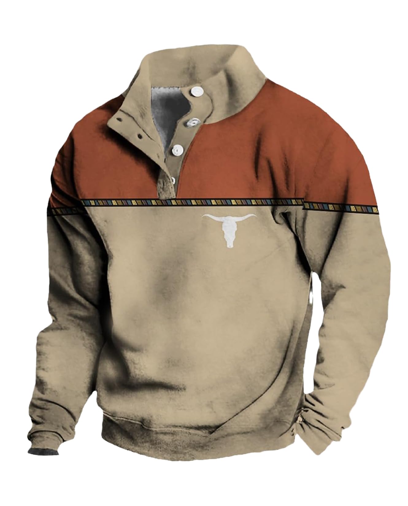 Western Sweatshirts for Men Aztec Retro Pullover Quarter Zip Sweatshirt Mens Stitching Color Fleece Sweatshirt