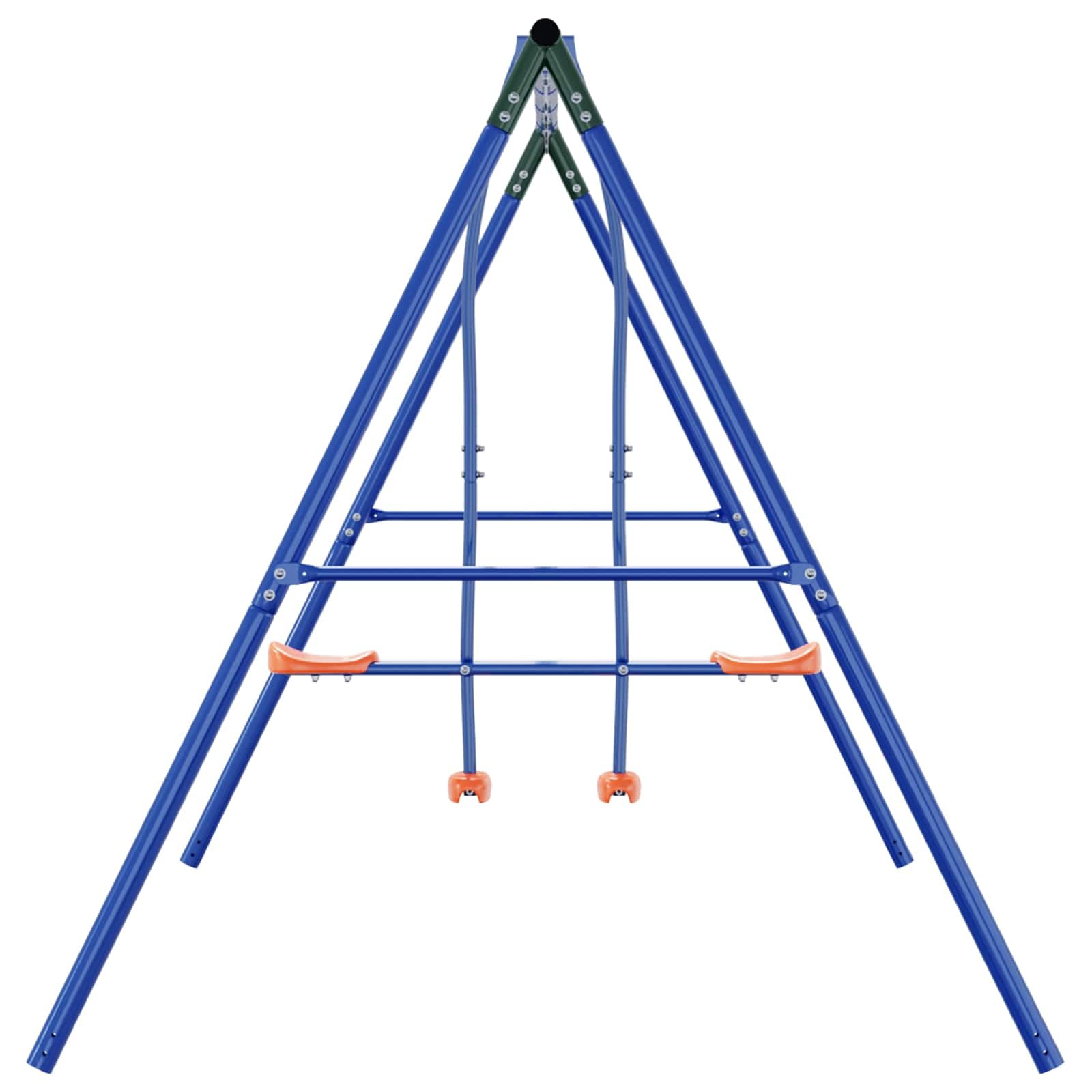 vidaXL Blau, Grün, Orange Stahl und PE, Moderner, wetterfester Spielplatz für den Garten, robuste Stahlrahmen, Schaukeln für Kinder