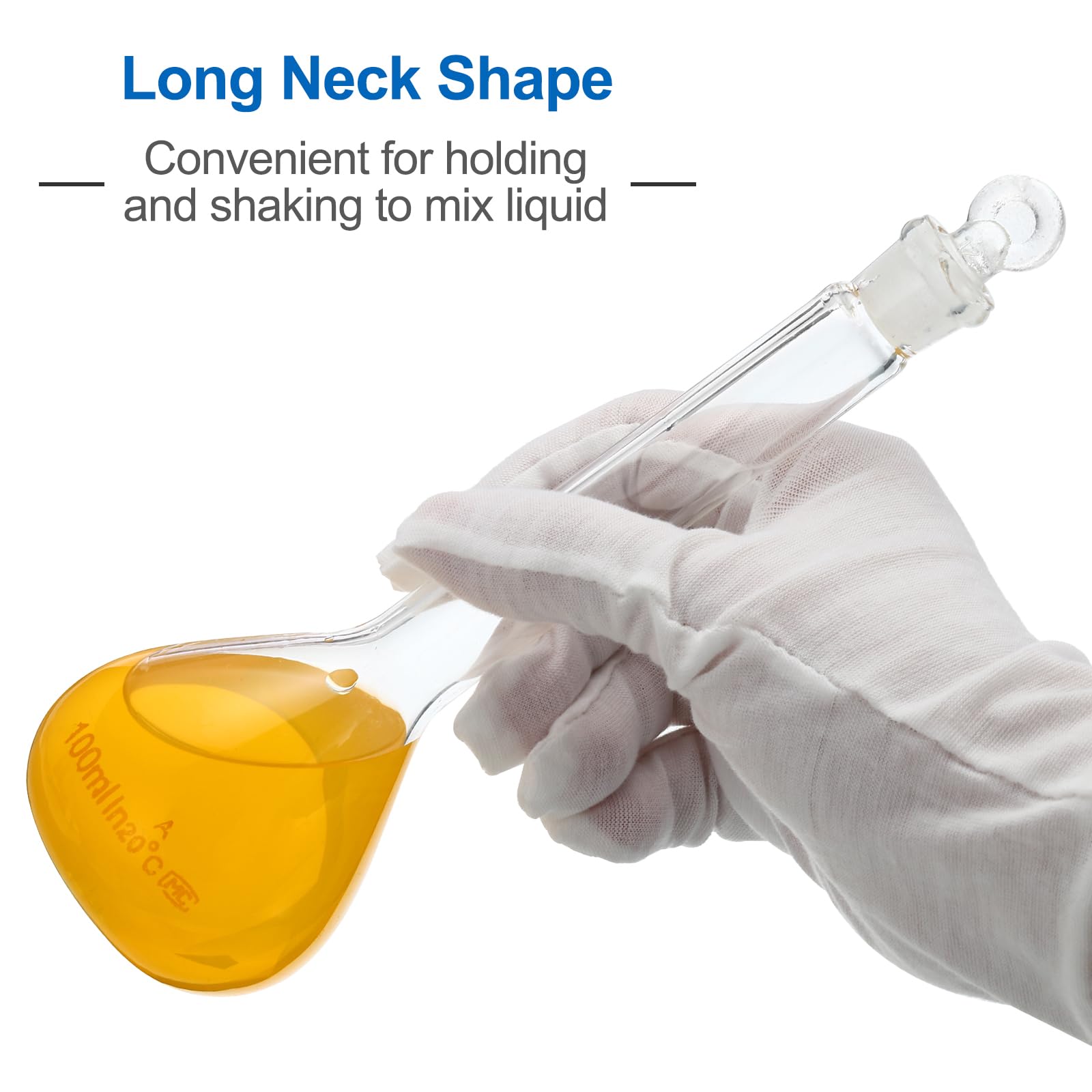 PATIKIL Matraz Volumétrico de 100 ml, 2 Unidades de Matraz Volumétrico Graduado de Vidrio Borosilicato 3.3 con Tapón de Vidrio, Tolerancia de 0.14 ml, Transparente