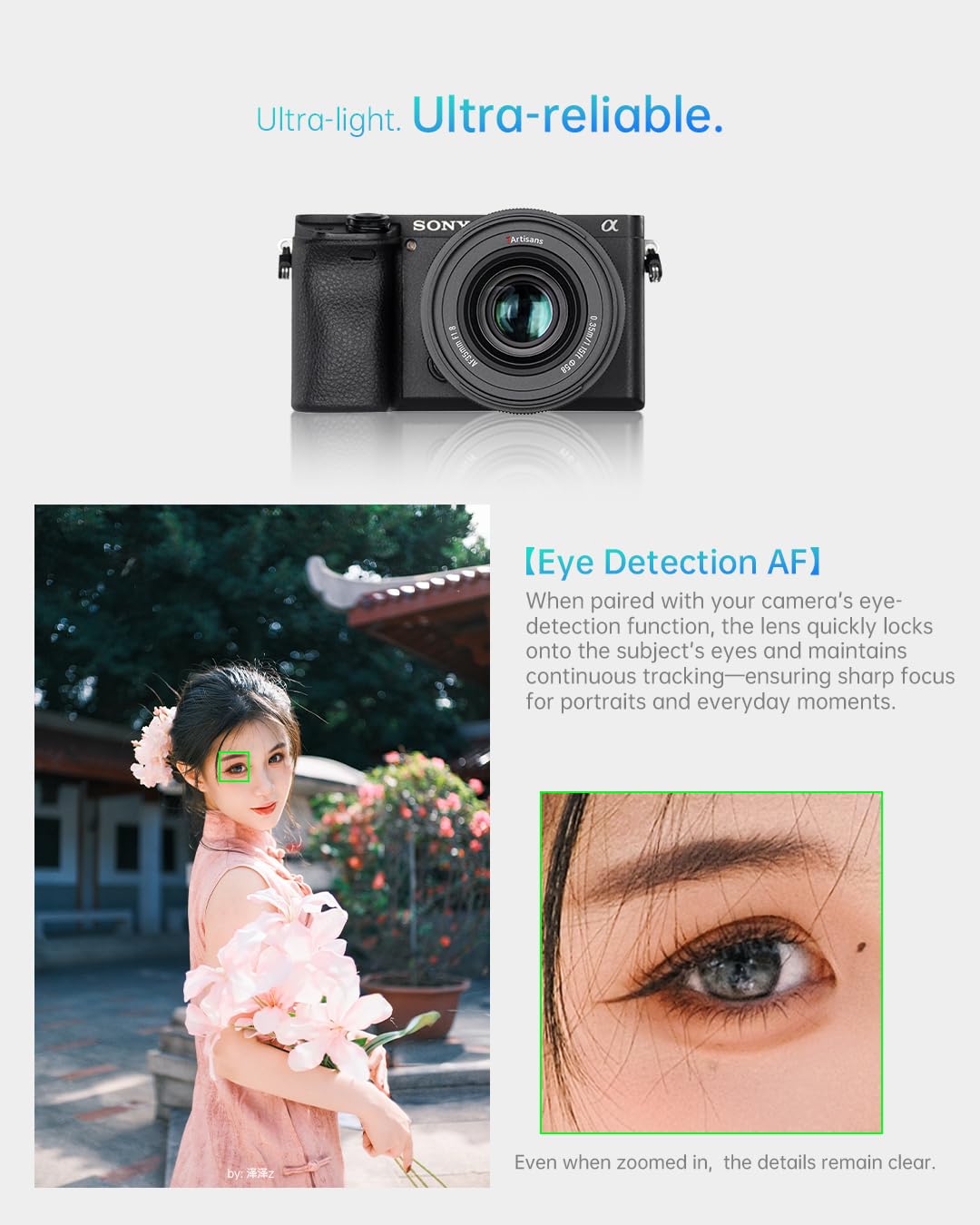7ARTISANS AF 50 mm F1.8 APS-C Obiettivo autofocus per Sony, obiettivo ritratto classico, intensità luminosa F1.8 con bokeh, compatto e leggero, ideale per ritratti e scatti di dettaglio.