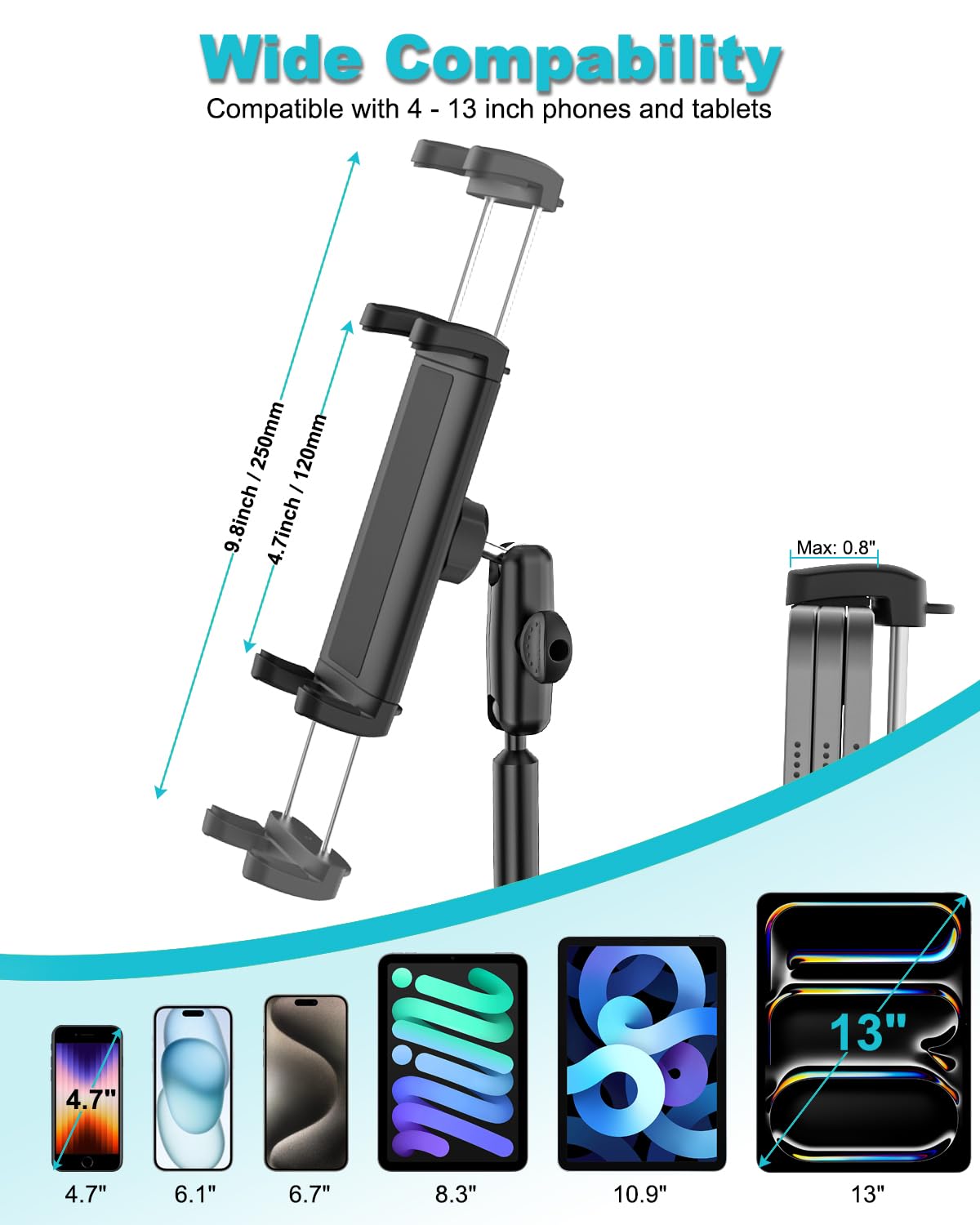 Support Tablette Porte Gobelet Voiture, Support de Tablette Porte-Gobelet d'un Camion avec Bras Métallique Réglable pour iPad 10.9, iPad Pro 13 11 Air Mini, Galaxy Tab, iPhone, 4~13" Tablettes